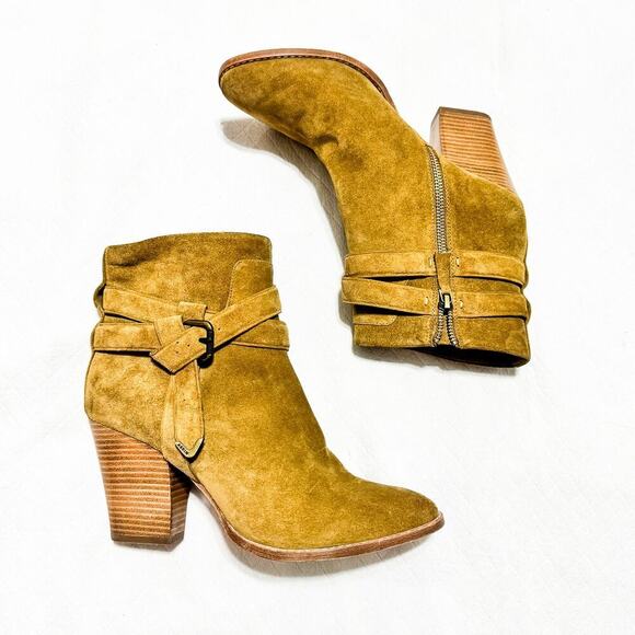 Aerin Colworth Tan Suede Leather Ankle Heeled Block Bootie Size 10 NWOB - Picture 6 of 6